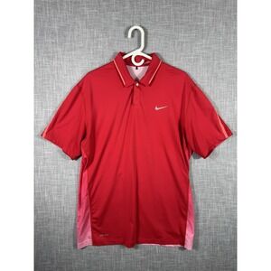 Nike‎ Dri-Fit Tiger Woods Collection Red Snap Button Golf Polo Shirt Mens Size L